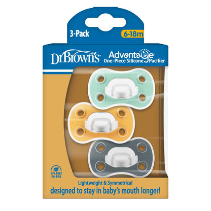 Dr. Brown's® Advantage™ One-Piece Silicone Pacifier, Ages 6-18 months – 3-Pack